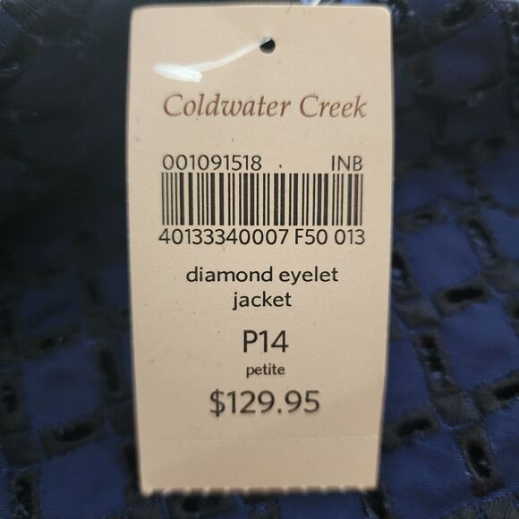 NWT $129 Coldwater Creek Womens Diamond Eyelet Jacket Navy Blue Full-Zip Sz 14P - Picture 4 of 9
